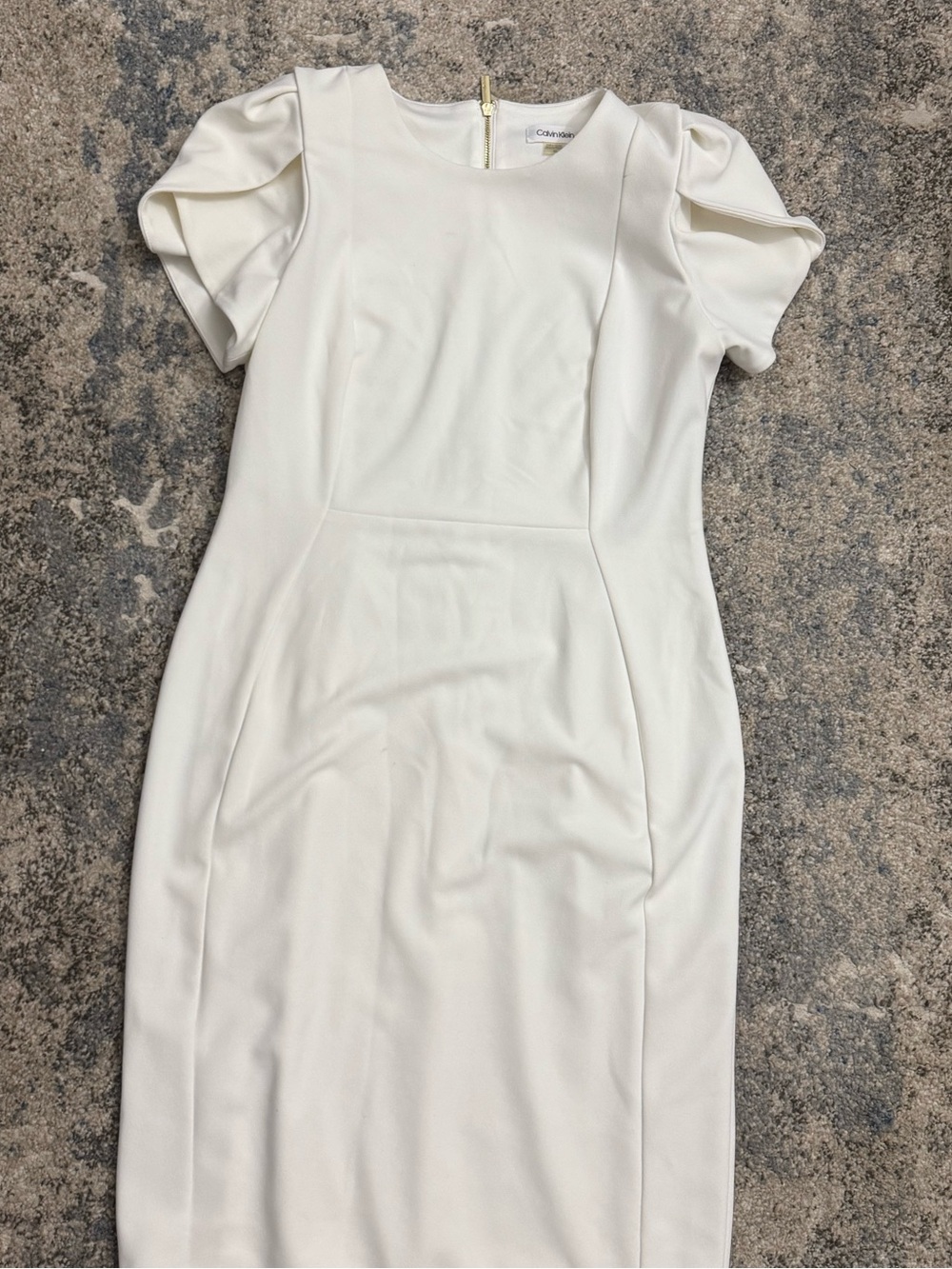 Calvin Klein Cream Puff-Sleeve Midi Sheath Dress